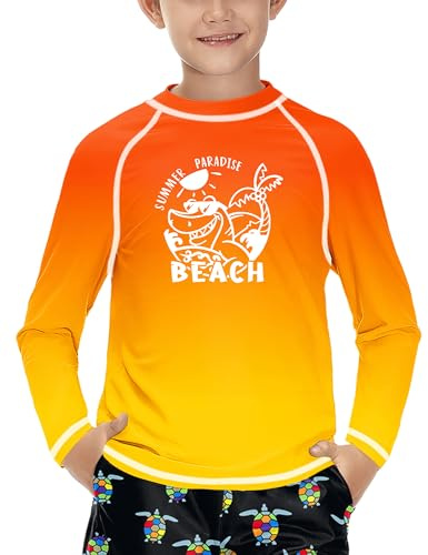 Jungen Langarm Sonnenschutz UV Shirt UPF 50+ Schnelltrocknend Rashguard Surf the Beach-Orange 110