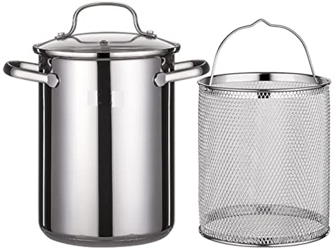 NEWCES Suppentopf Edelstahl Spargeltopf mit Bratkorb Suppentopf Bratpfanne Haushalt Kleine Frittierpfanne