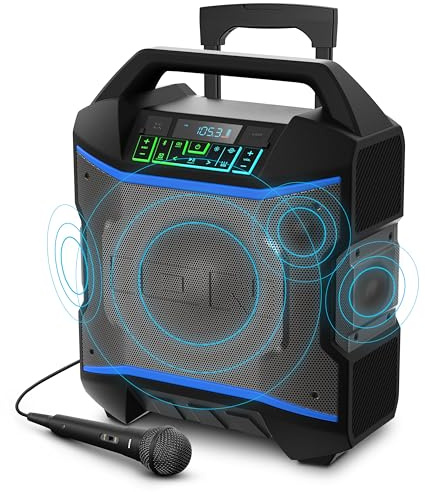 ION Block Rocker - Portable Bluetooth Outdoor Party Speaker with Karaoke Microphone, Battery, 4 Speakers, Radio, USB Port, App, Water-Resistant, 120W