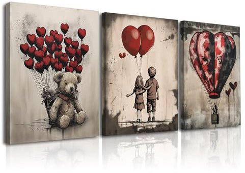 Piy Painting Cuadros Modernos Vintage, Chica Sosteniendo un Globo Rojo, Cuadros Decoracion Salon Modernos Cuadro en lienzo Impresion de Lienzo para Dormitorio, Cocina, Hotel (3 piezas, 30X40 CM)