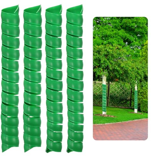 PATIKIL 4-pack trädstammskydd med 2 plastträdomslag för att skydda barkspiral trädskydd bark skyddande röromslag för plantor växter för klippare, grön