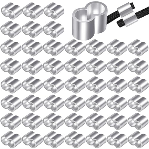 Furuising 50 Stück Seilklemme 4mm, Quetschhülsen Pressklemmen, Doppelhülsen Klemmhülsen, Würgeklemmen aus Aluminium mit Aufbewahrungsbox für 4mm Gummiseil Expanderseil Planenseil Drahtseil Kabel