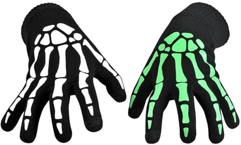 Unisex Skelett Handschuhe Halloween Glow in The Dark,Halloween Handschuhe Skelett Kostüm Sensenmann Kostüm Accessoire Horror Handschuhe Schwarz Leuchtende Skelett Hand für Erwachsene Kinder