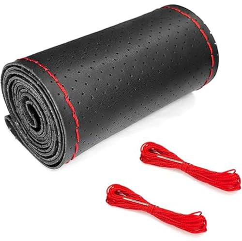 Housse de volant en cuir de 38 cm - Respirante et antidérapante - Couvre Volant Voiture, Housse de Volant Universelle en Cuir Véritable de 37 à 39 cm, Housse de Volant pour Voiture, (Noir)