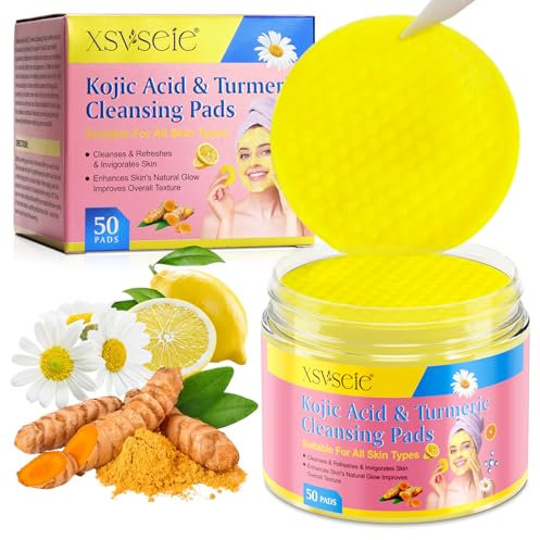 Turmeric Kojic Acid Pads, Curcuma Kojic Acid Cleansing Pads, Coussinets Exfoliants Pour Le Visage Au Curcuma, Nettoie Les Pores En Profondeur, équilibre l'huile de la peau et l'eau