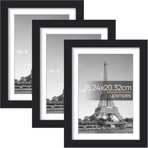 upsimples 3-pack ram, bildramar, mångsidig fotoram, svart 6 x 8 | Perfekt för foton, affischer, konstskärm, certifikat, fristående och väggmonterbar, 15,24 x 20,32 cm