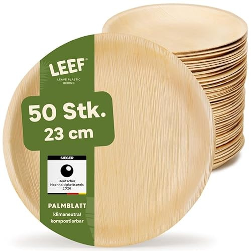 Leef 50 platos redondos de hoja de palma, 23 cm de diámetro, 2,5 cm de altura