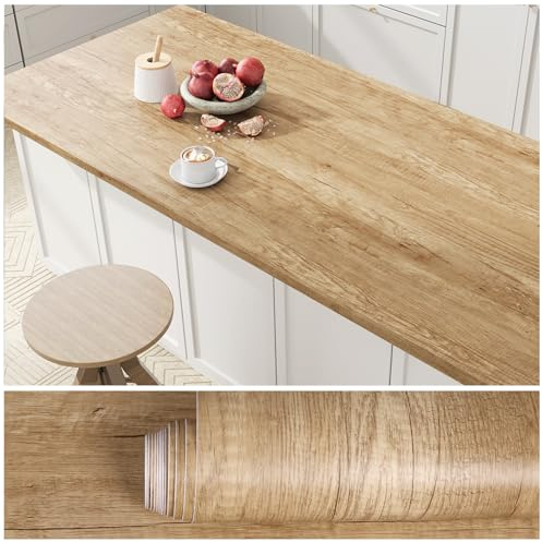 VEELIKE Papier Peint Imitation Bois Chêne Rustique Vintage Papier Adhesif pour Meuble Bois Clair Chêne 40 cm x 300 cm Revetement Plan de Travail Cuisine Table à Manger Salle de Bain Armoire Lavable