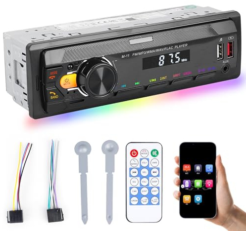 Autoradio Bluetooth, Auto Radio Bluetooth5.0 1Din Autoradio mit Bluetooth-Freisprecheinrichtung, FM/AM/7 Farben Auto Radio mit 2USB/AUX/SD/MP3, Unterstützung für iOS/Android