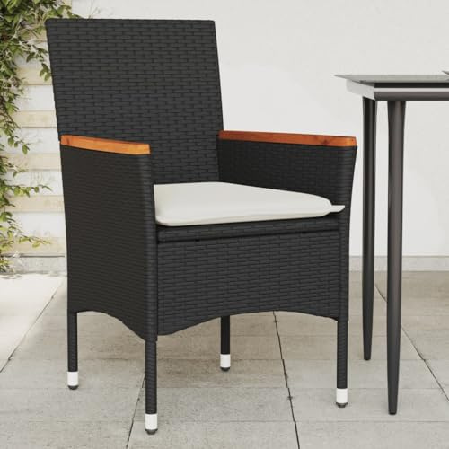 QZZCED Sillones de Jardín con Cojines 2 uds Ratán Sintético Negro, Muebles de Exterior Duraderos y Confortables para Relajarse al Aire Libre, Estructura Robusta de Acero