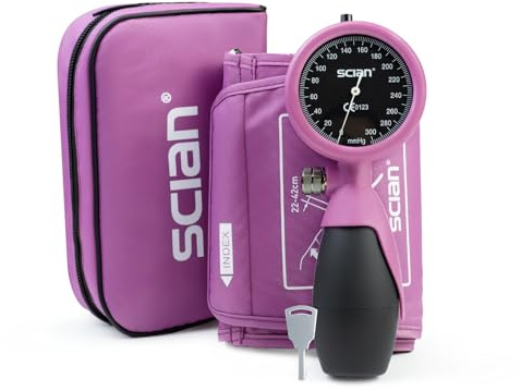 SCIAN Tensiomètre manuel au bras anéroide avec brassard européen, incluant un sac de transport pour les infirmières, les médecins et les seniors (Fuchsia-Lila)