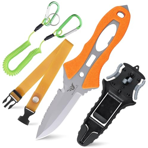 MILLION SOURCE Tauchmesser Outdoor Rettungsmesser - 19 cm - Mit Sägezacken, Leuchtgriff & mehr - Ideal für Tauchen, Überleben & Notfälle