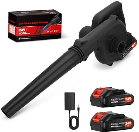 Ykall Soplador de Hojas Inalámbrico 24V con 2 Baterías – Ligero y Potente