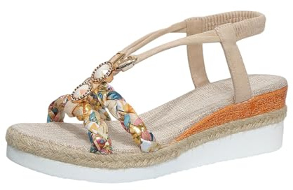 Bekväma sandaler med låg kilklack för kvinnor – plattformssandaler för kvinnor dra på elastisk färg stickning bandsandal vardaglig elegant sling back sandal semester daglig pendling öppen tå skor