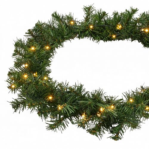 Spetebo Julgirlang grön med 100 LED-ljuskedja, varmvit för utomhusbruk – 810 cm – konst grangirlang upplyst med timer och nätkontakt – trädgårdsdekoration, girlang, jul, adventsbelysning