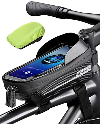 whale fall Bike Frame Bag Waterproof, 3D Eva Hard Shell, Bike Phone Holder, Bicycle Top Tube Bag, Cycling Pouch with Rain Cover, Bike Accessories for Phones Under 7
