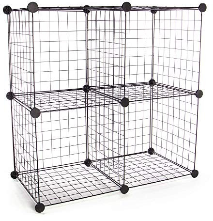 Pukkr 4 Cube Wire Storage Shelves – Modular & Expandable Wardrobe, Living Room or Craft Organiser – Easy Assembly with Hammer | Holds 4.5 kg per Cube (Black)