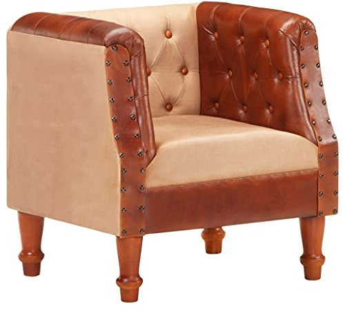 vidaXL Mangoholz Massiv Sessel Clubsessel Loungesessel Cocktailsessel Sofa Polstersessel Relaxsessel Lounge Armsessel Einzelsofa Braun Echtleder