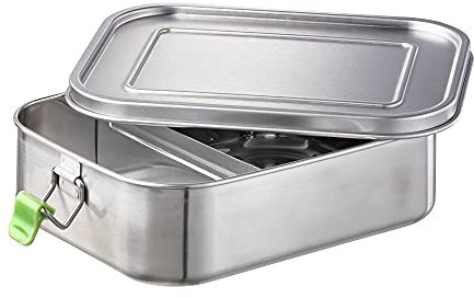 APS Hochwertige langlebige Edelstahl Lunchbox/Brotdose 1.400 ml inkl. Trennwand/auslaufsichere Frischhaltedose/Bento Box für Kinder, Freizeit & Erwachsene/große Vesperbox, Silber