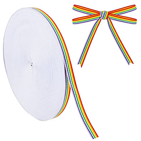 URROMA Ruban gros-grain à rayures, 1 rouleau de ruban en polyester arc-en-ciel décoratif pour emballage cadeau, mariage, anniversaire, festival, décoration de fête, 45,7 m