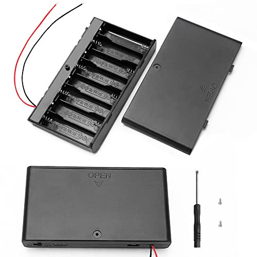 VooGenzek 2 Pieces 12V AA Battery Holder Plastic Battery Storage Box, with ON/Off Switch + Wire Leads