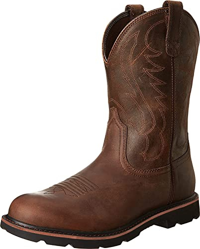 SWZEC Hommes Cowboy Bottes Vintage Broderie Large Version Western Bottes Hauteur du Mollet Bottes PU Cuir Casual Bottes Taille 38-48 (43,Marron)