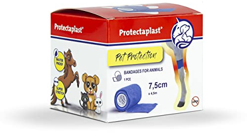Protectaplast Selbstklebender Blau Verband für Haustiere (7,5cm x 4,5m) - Selbsthaftende Bandage ohne Latex & Kleber für Hunde, Katzen, Pferde - Hund & Katze Verbandsmaterial Wunden & Gelenke