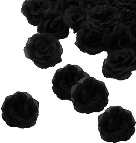 Corkwaw Lot de 25 têtes de roses artificielles en soie de 7,6 cm, pour fête de mariage, maison, jardin, décoration, bricolage, boîte cadeau (noir)