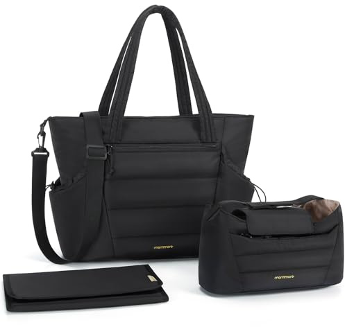 mommore Diaper Bag Tote with Stroller Organizer Puffer Bag Large Capacity Baby Bag 3 Pcs with Changing Pad for Travel, Hospital