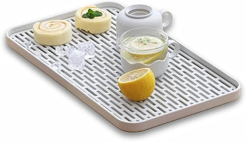 Bonilve Small Cup & Dish Drying Rack, Drain Board for Kitchen Sink, Dish Drain Tray Large Enough for Counter or Coffee Table, Big White Dish Drying Mat