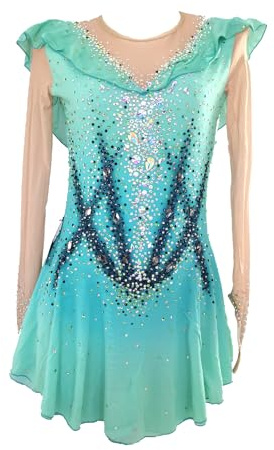 LIUHUO Figure Skating Dress Girls Long Sleeve Skate Skirt for Performance and Competition Green