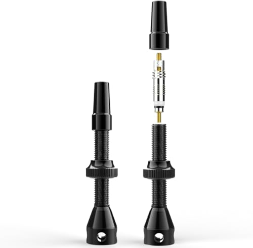 Shredr. Tubeless Ventile Set, schwarz | Presta Ventile für Schlauchlos-Reifen | Superleichtes Alu, schwarz eloxiert, französisches Ventil | Für Normale Tubeless-Felgen (Schwarz, 44mm)