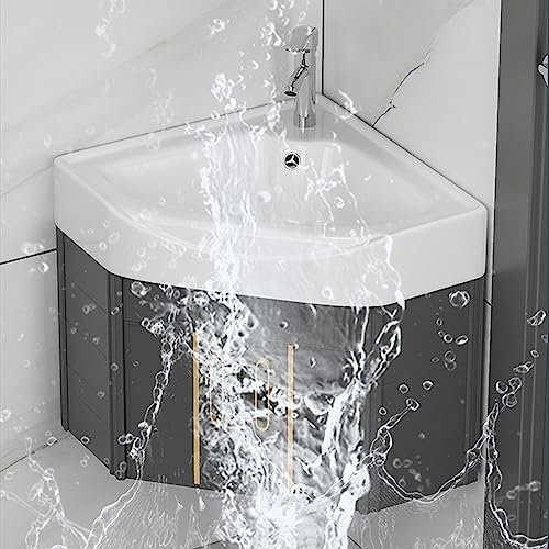 Lavandino del Bagno, Lavandino Ad Angolo, con Mobile Base Ospiti, Superficie AntiGraffio E Antisporco, Adatto per Uso Interno Ed Esterno (Grey 56x43cm)
