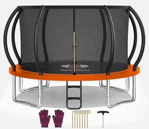 FK Sports Outdoor Trampoline 6FT/8FT/10FT/12FT - Rebounder Trampolines for Toddlers, Kids & Adults with Safety Enclosure Net, Anti-tear, UV-Proof Pad, Exercise & Fitness (12 ft Trampoline with Ladder)