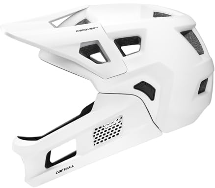 F Fityle Casco da Mountain Bike per Adulti Leggero con mentoniera Staccabile, Casco da Ciclismo Integrale Traspirante, Bianco