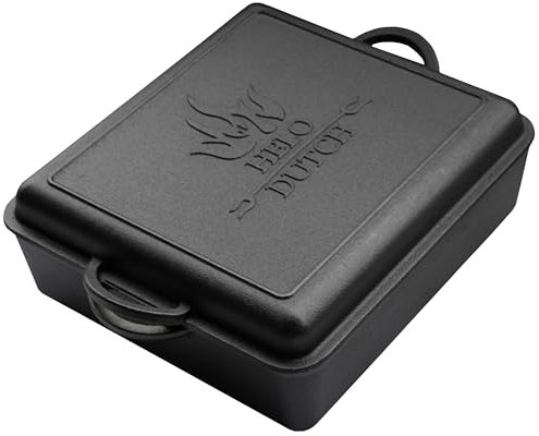 Dutch Oven Set Gusseisen 1,8L-13,6L – Feuertopf mit Deckelheber, Schmortopf mit & ohne Füße, Schlitz für Themormeter, inkl. Kochbuch – Perfekt für BBQ Indoor & Outdoor (ohne Füße, 12L - E1)