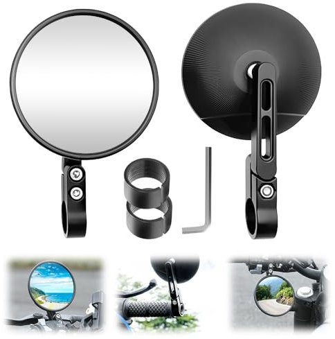 KQWVZ Motorrad Spiegel, 2 Stück Runde Lenkerendenspiegel, 360° Drehung Und 146° Lenkerspiegel Mit Zwei 22mm Spiegel Halterungen, Kompatibal Mit Die Meisten Motorradmarken, Streetbikes, Atvs