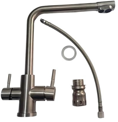 Rubinetto Lavello Cucina 3 vie Ruspela Rubinetto 3 in 1 Acqua Potabile a Doppia Leva, Calda e Fredda, miscelatore lavello cucina girevole a 360° Acciaio Inox (Ohne Filter)