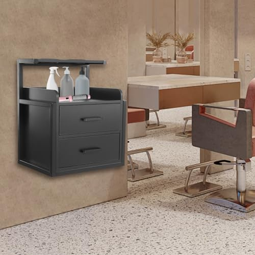 Mueble de pared montado en la pared para salón, armario de pared, armario de pared, mesa de peluquería, armario de herramientas para balnearios, peluquerías, vestuarios, baños, etc. (negro)