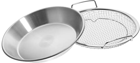ULTECHNOVO Bandeja Drenaje Aceite Freír De Acero Inoxidable Escurridor Para Fritos Con Malla Plato Para Servir Bocadillos Frutas Y Desayuno 8.26 X 7.87 X 1.57In 2 Piezas