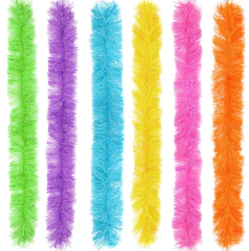 6Pcs Colorful Feather Boas, Feather Boas Multipack, Pink Feather Boa, for Women for Dancing Wedding Party Cosplay Halloween, for Party Favor Carnival Halloween