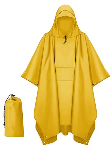Keratobleem Poncho Pluie Imperméable avec Capuche, Poncho Imperméable Multifonctionnel 3 en 1, Poncho Imperméable Unisexe, Réutilisable,Cape de Pluie pour Moto/Vélo -Jaune