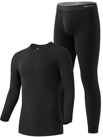 DAVID ARCHY Conjunto Térmico Hombre Ropa Interior Térmica Running Esquí Ciclismo Fitness Contiene Mezcla de Lana y Seda de Morera Cálido y lujosamente Suave Absorbe la Humedad para -10 °C a 0 °C