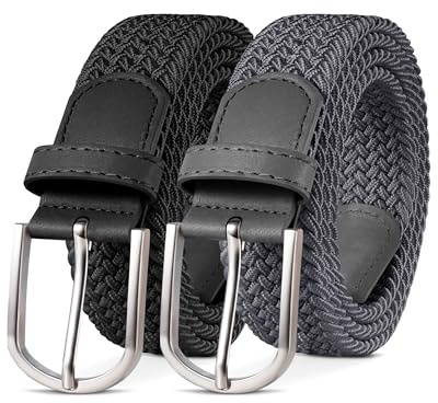 YOUCHAN 2-pack Elastiskt Bälte Flätat Stretchbälte Tygbälte för Dam & Herr, 3,3 cm brett, Längd 90–140 cm