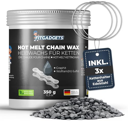 OH3 Fitgadgets - Cera para cadena de bicicleta en lata de cera caliente para calefacción, incluye 3 soportes para cadena, 350 g, cera de derretimiento con grafito y sulfuro de tungsteno, lubricante de