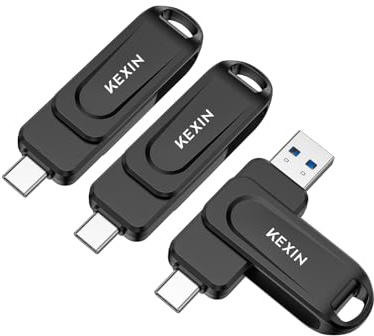 KEXIN Chiavetta USB 3.0 128GB 3 Pezzi Chiavetta USB C 128 GB Pendrive OTG Pennetta Girevole Doppia Memoria Stick con Connettori USB reversibili di Tipo C e Tipo A per Phone, Tablet, Mac e Computer