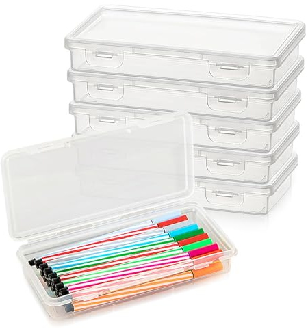 Megcdtr Pennskrin, 6-pack stapelbara genomskinliga pennskrin, högkvalitativ förvaringslåda med lock, liten, BPA-fri för pennor, förvaring, kontorsmaterial, hantverk och hushåll (19 x 9 x 3 cm)