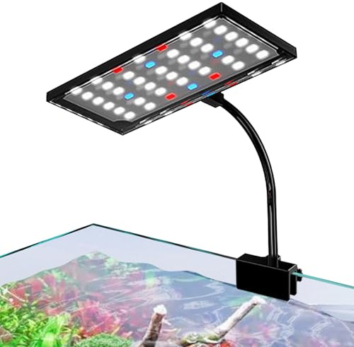 Illuminazione a LED da 14W per acquario con clip, illuminazione per acquari con timer, luce per acquario con 10 livelli di luminosità, luce impermeabile dimmerabile per acquari per piante acquatiche e