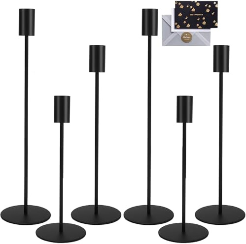 JOTOL Candelabros de Metal,Juego de 6 Candelabro Decorativos de Velas,Estilo Retro Comedor Candelabro Negro Candelabro Cónico Candelabros Decorativos portavelas de Metal Alto para Velas cónicas