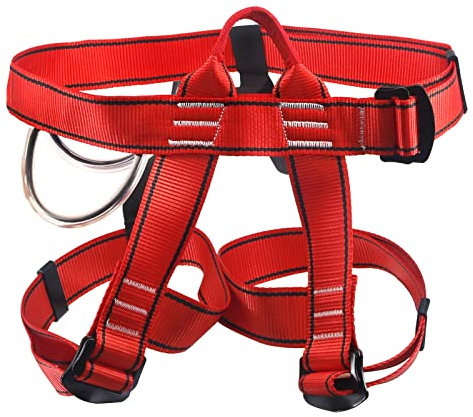NewDoar Klettergurt, Bergsteiger-Klettergurt, Halbkörpergurt, Taillen-Hüftschutz, verstellbarer Sicherheitsgurt zum Abseilen, Feuerrettung, Baumklettern, Baumpfleger mit Testbericht(Rot)